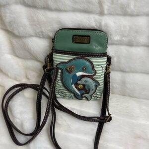 CHALA Dolphins cellphone crossbody/handbag blue,green and beige brown tr…